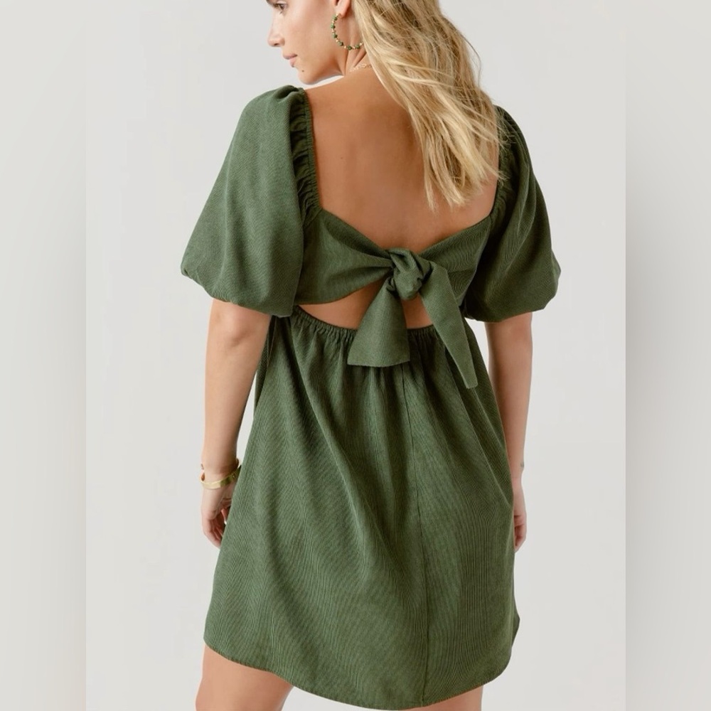 Francesca’s - Cassie Bow Back Corduroy Mini Dress - olive green - XL